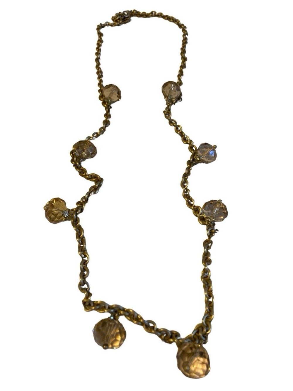 Stella & Dot Brushed Golf Station Rhinestone Faceted Gold Bead Necklace